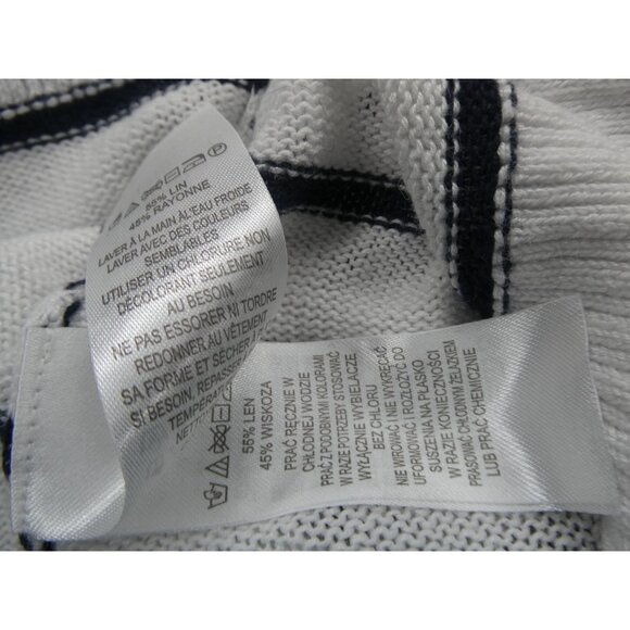 Halston Women's White/Black Striped Drop-shoulder Vneck‎ Knit Sweater - Picture 8 of 8